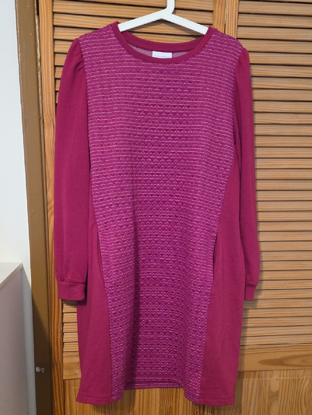 Charter Club Fuchsia Knit-Panel Long Sleeve Midi Dress